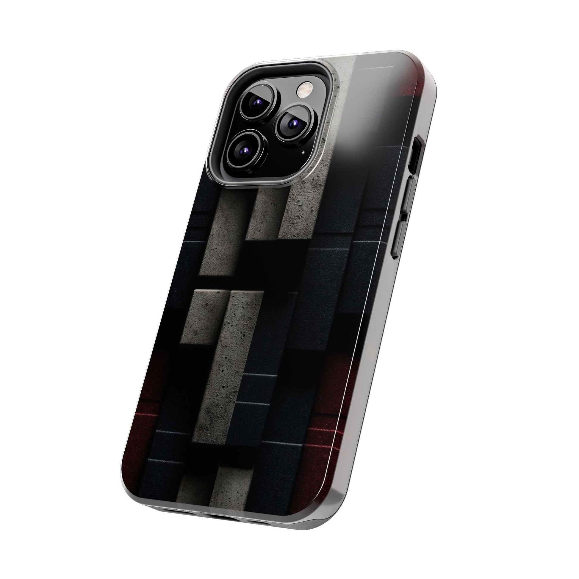 Concrete Matrix Tough Phone Case – Red & Black Brutalist Geometry - Artistic Vision