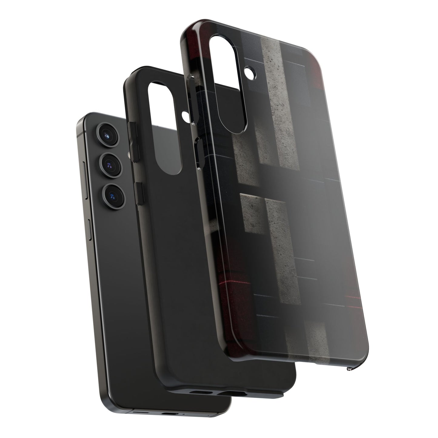 Concrete Matrix Tough Phone Case – Red & Black Brutalist Geometry - Artistic Vision