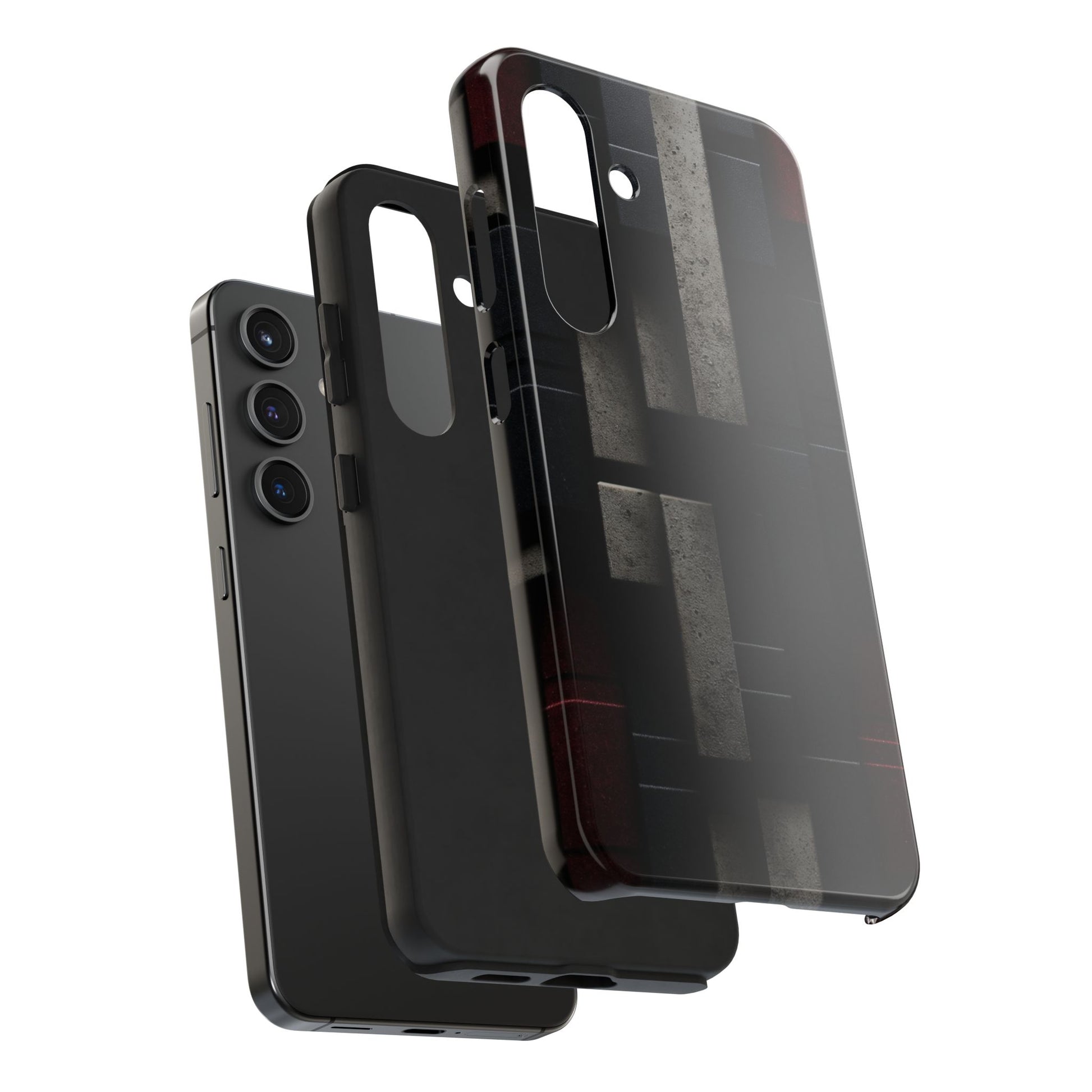 Concrete Matrix Tough Phone Case – Red & Black Brutalist Geometry - Artistic Vision