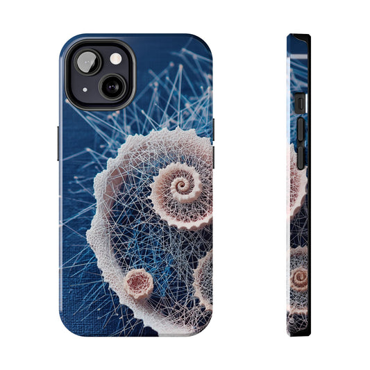 Twin Spiral Shell Wireframe Phone Case – Abstract Seaform Tough Design - Artistic Vision