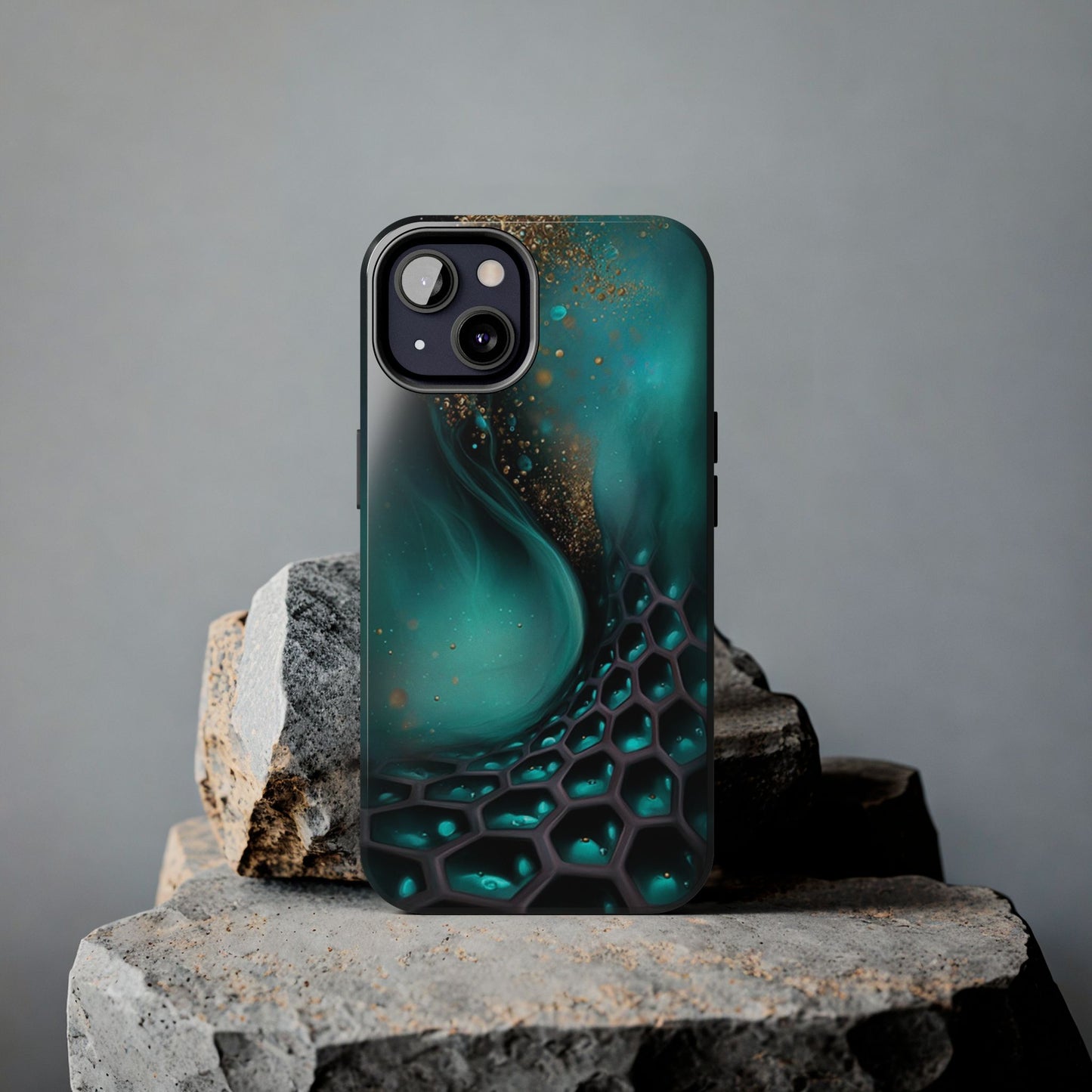 Futuristic art phone case with blue fluid