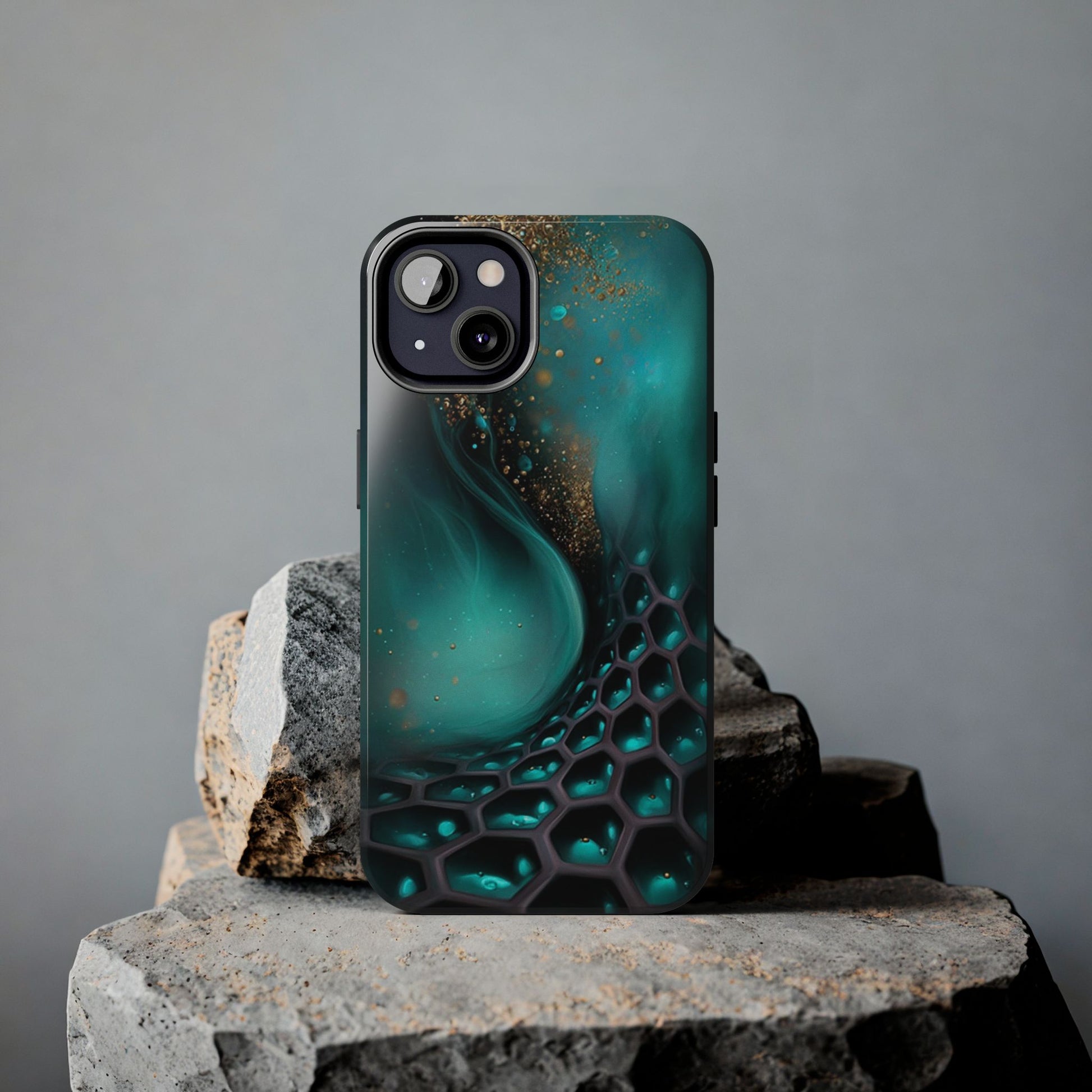 Futuristic art phone case with blue fluid