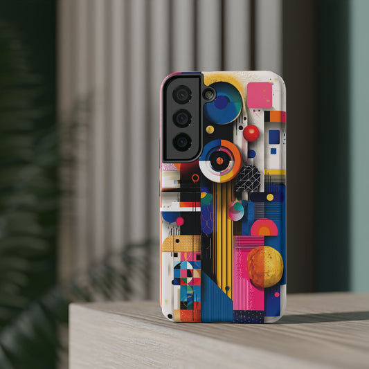 Abstract circles and lines phone case with modern grid