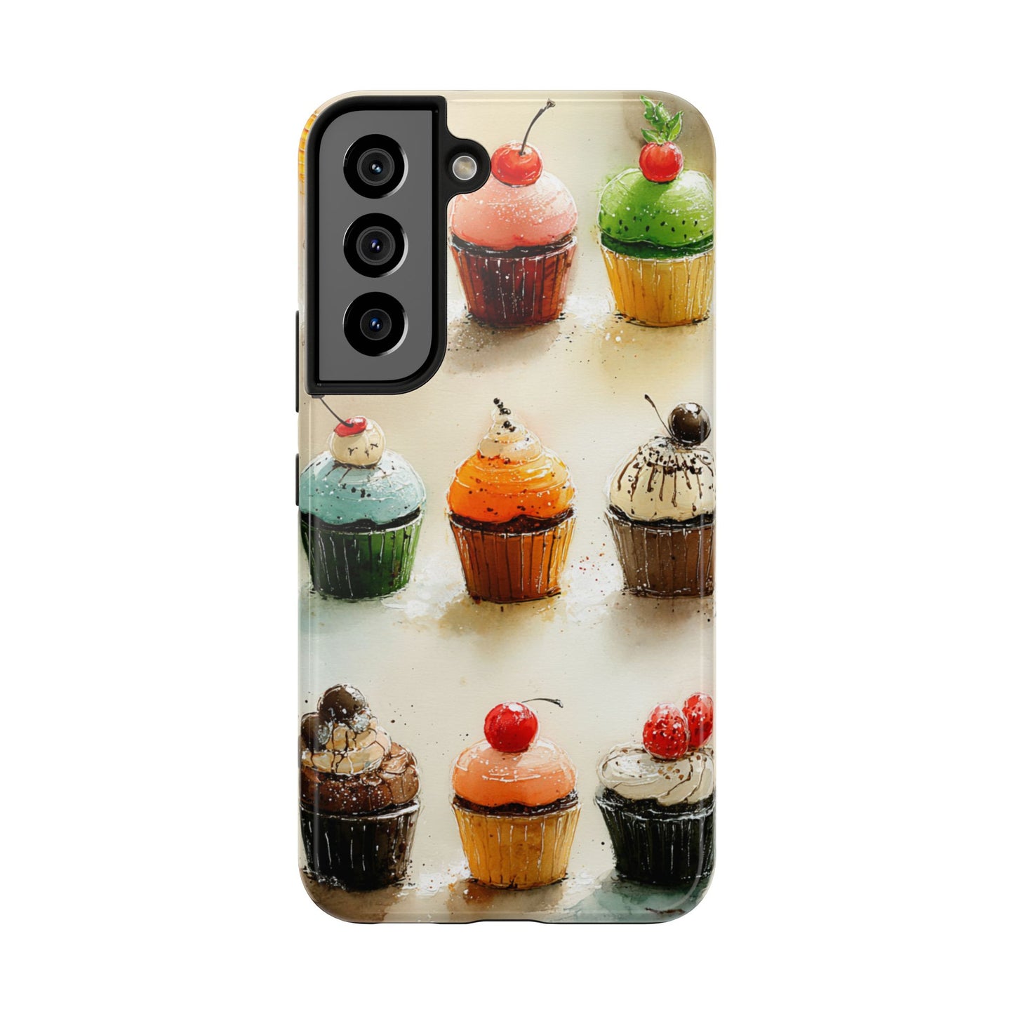 Artistic cupcake phone case in warm pastel tones