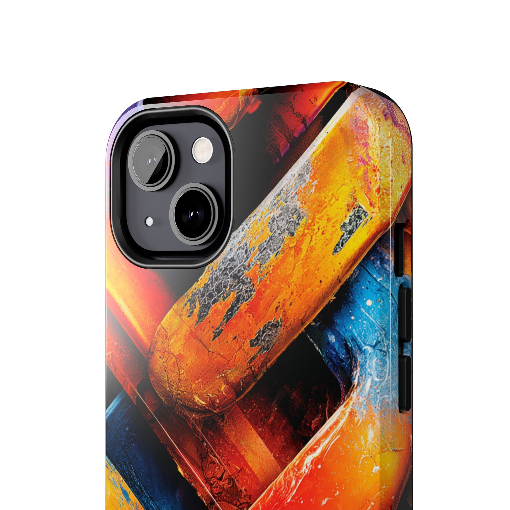 Artistic phone case with fiery sculptural interlocking design