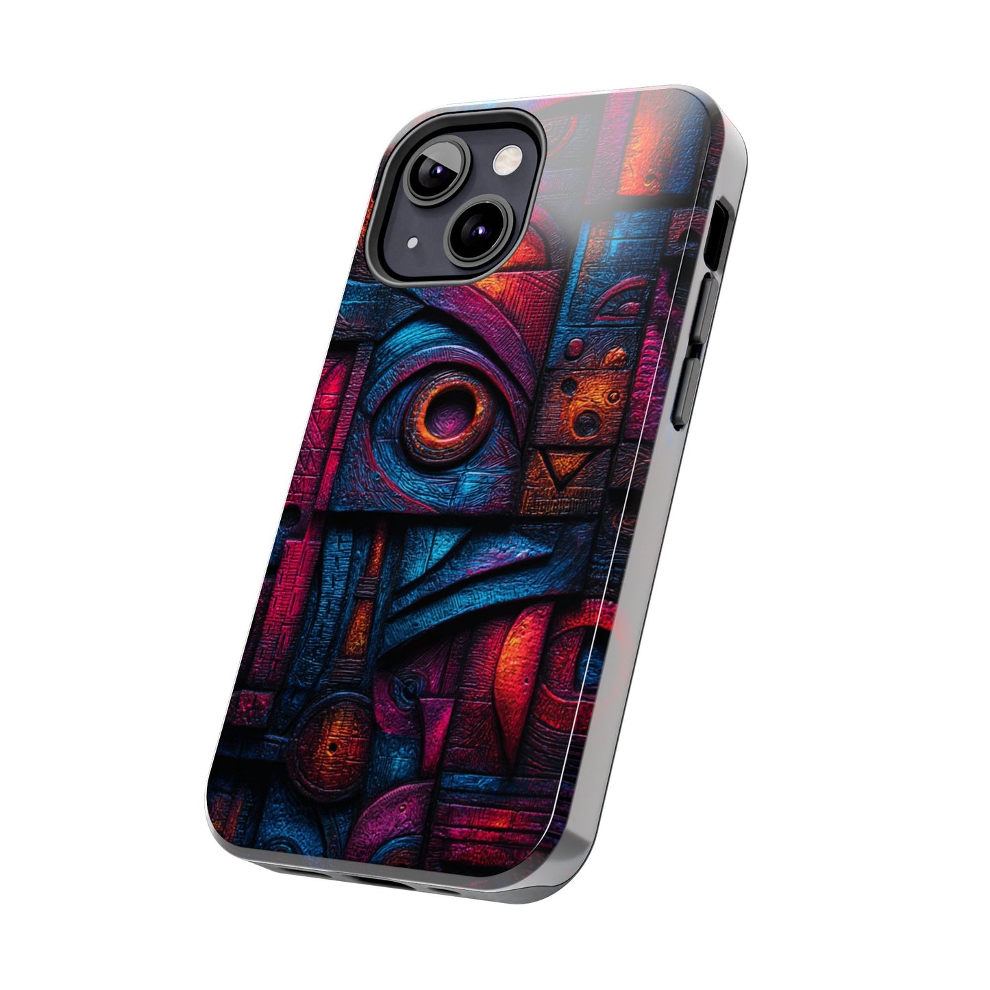 Artistic tech-inspired phone case with electric colors