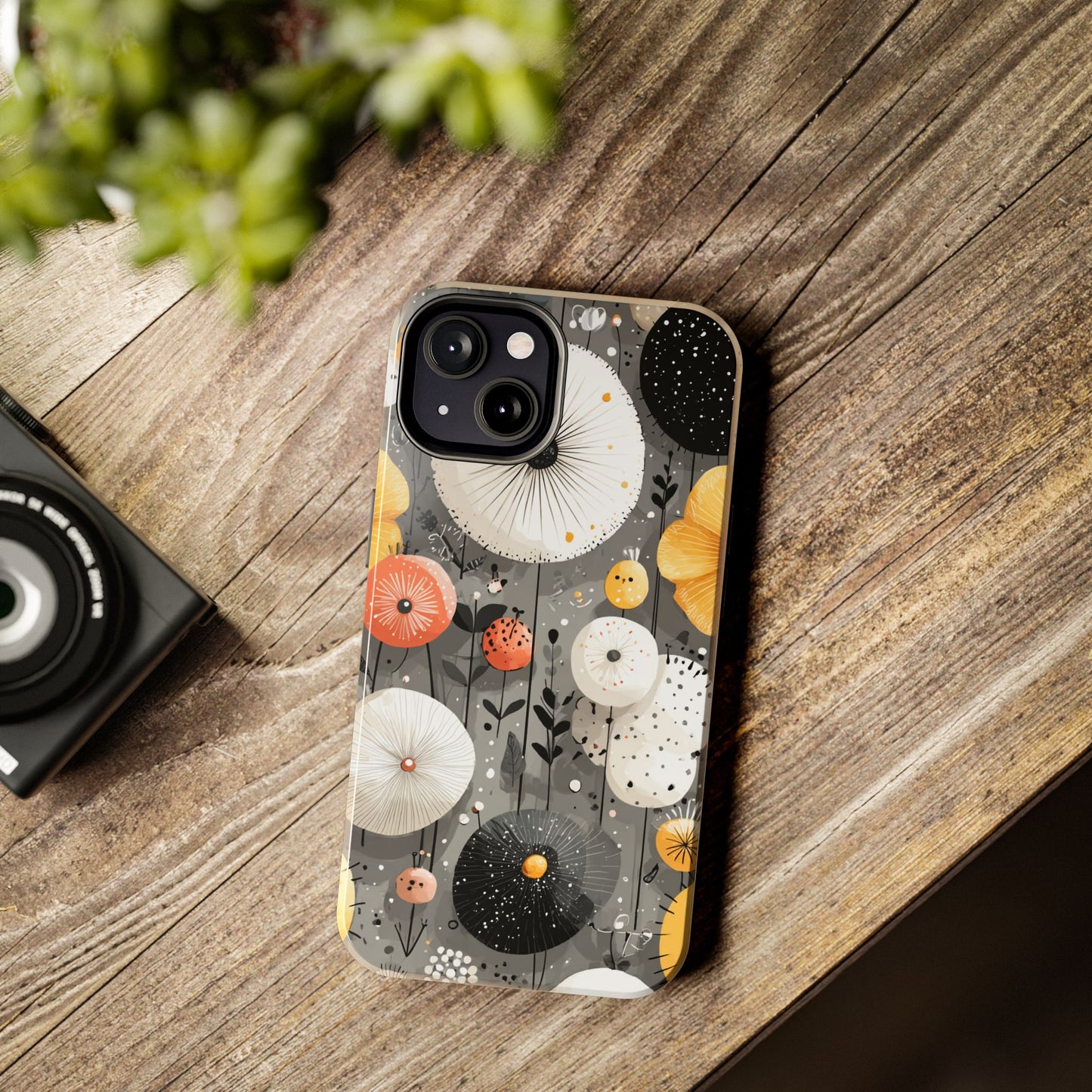 Bold illustrated floral phone case with black outlines