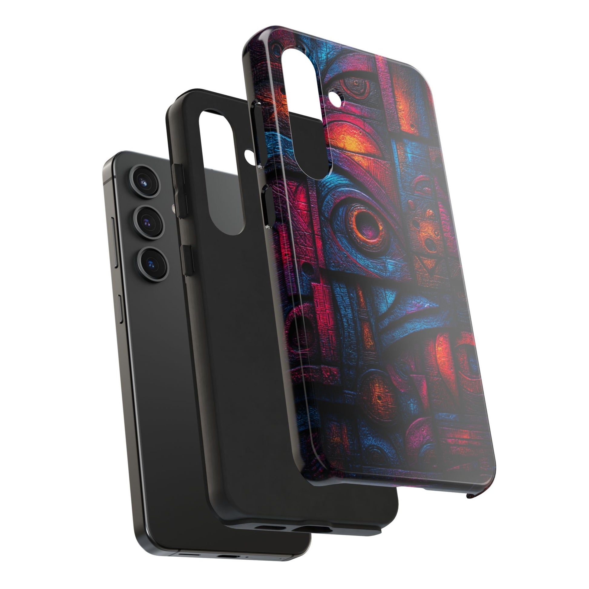 Bold optical illusion phone case with glowing color accents