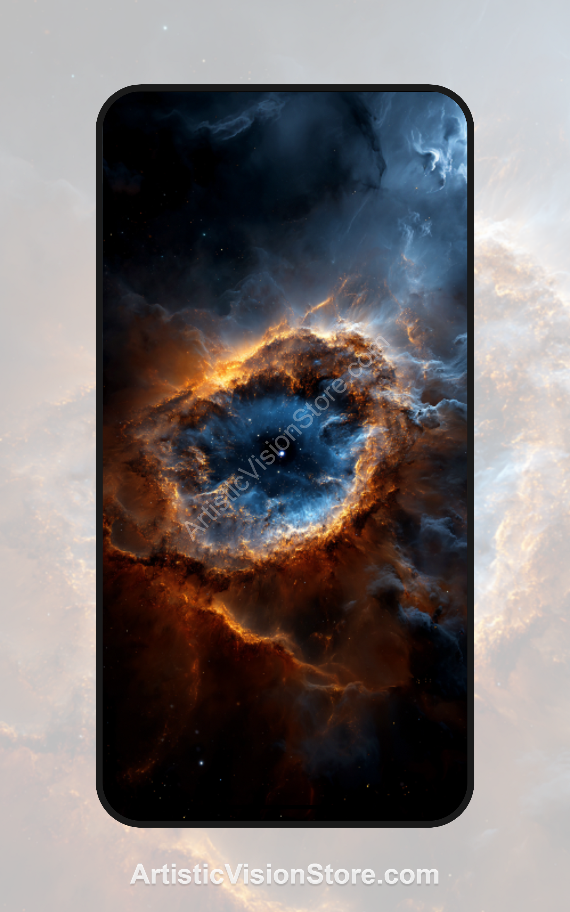 Celestial Eye – fiery space nebula design, free phone wallpaper with cosmic galaxy style