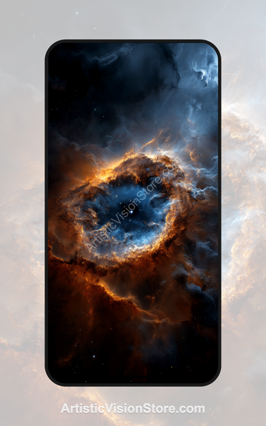 Celestial Eye – fiery space nebula design, free phone wallpaper with cosmic galaxy style