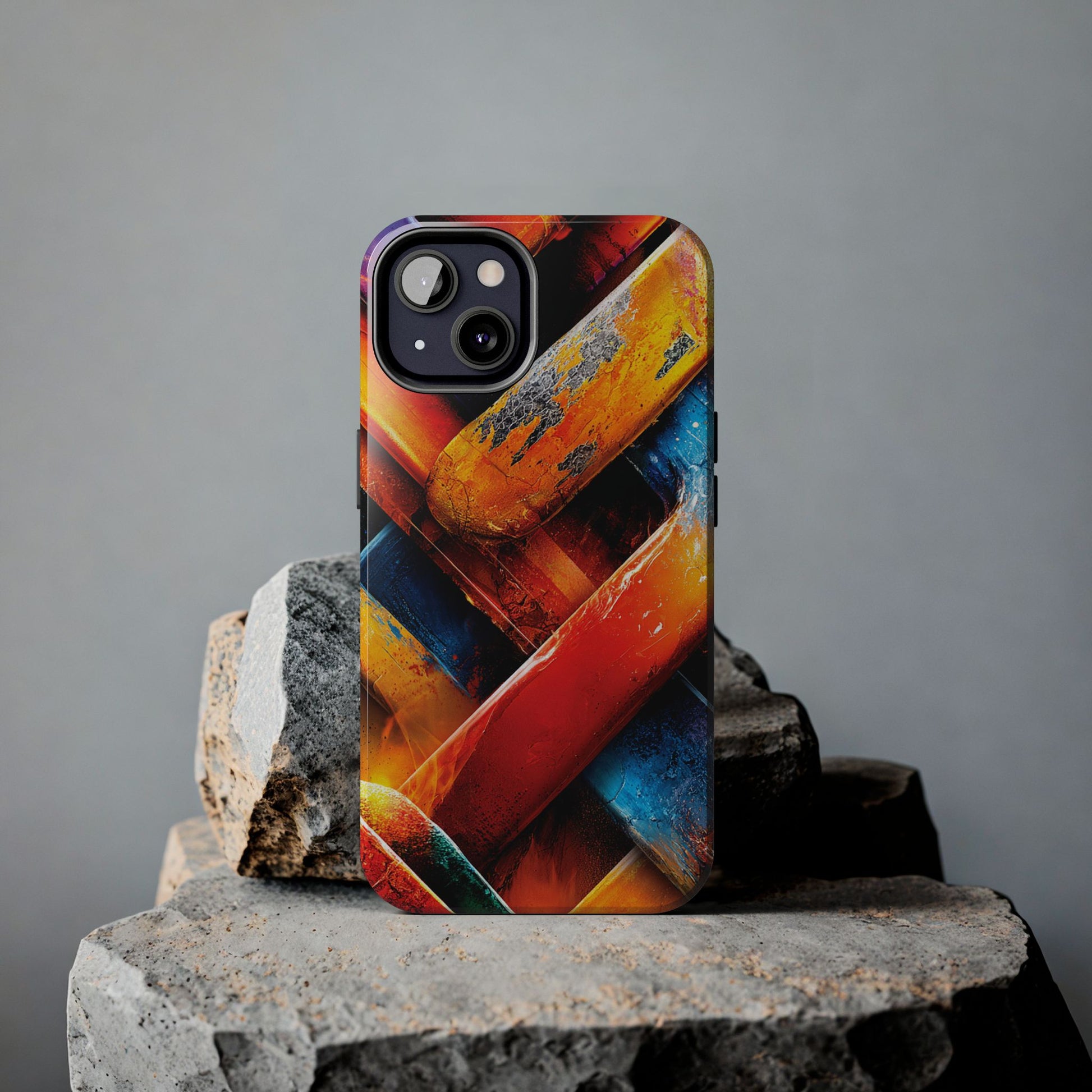 Colorful phone case featuring lava-like ribbon artwork