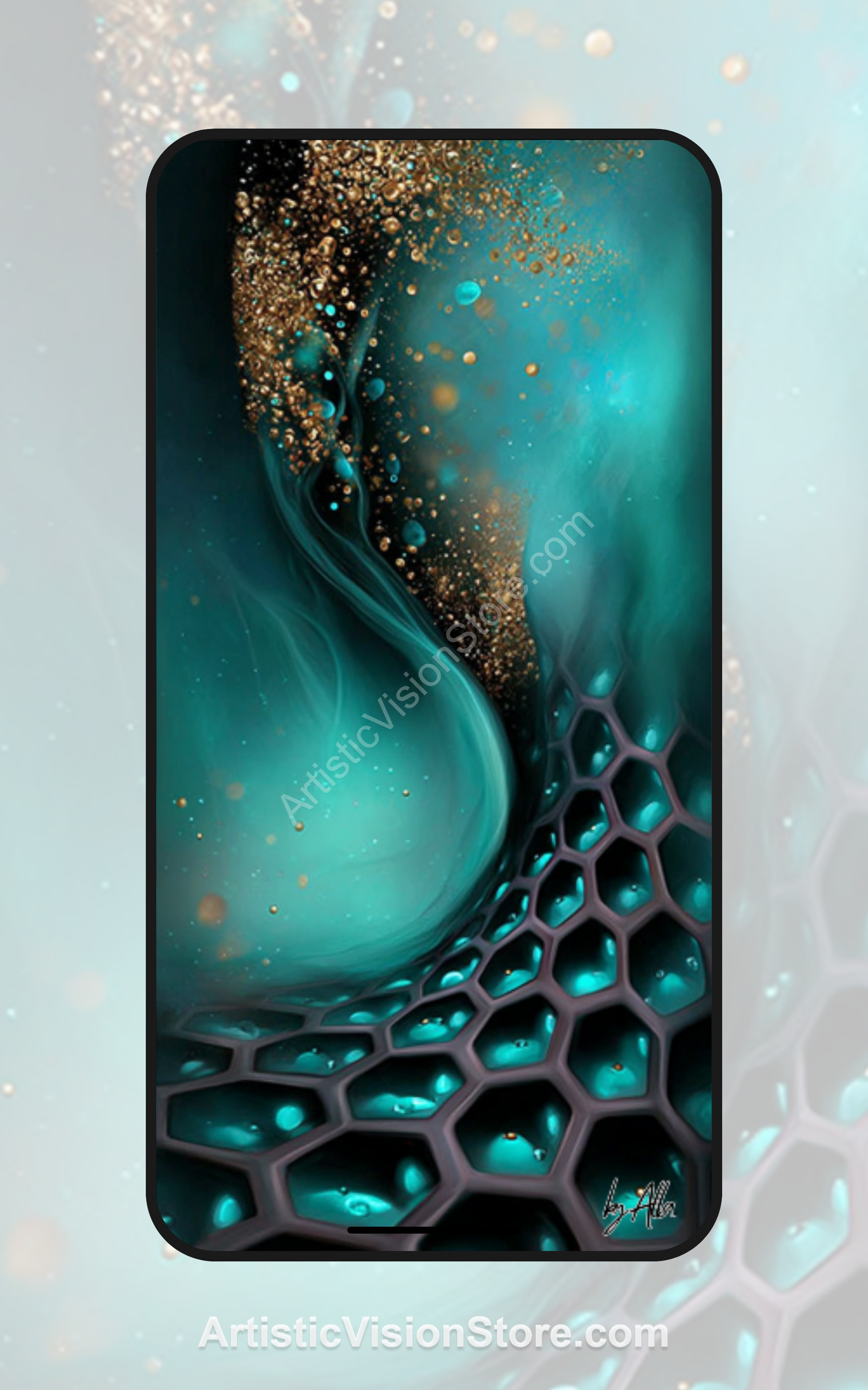 Free turquoise and gold flowing wallpaper