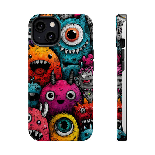 Cute graffiti monster phone case in neon colors