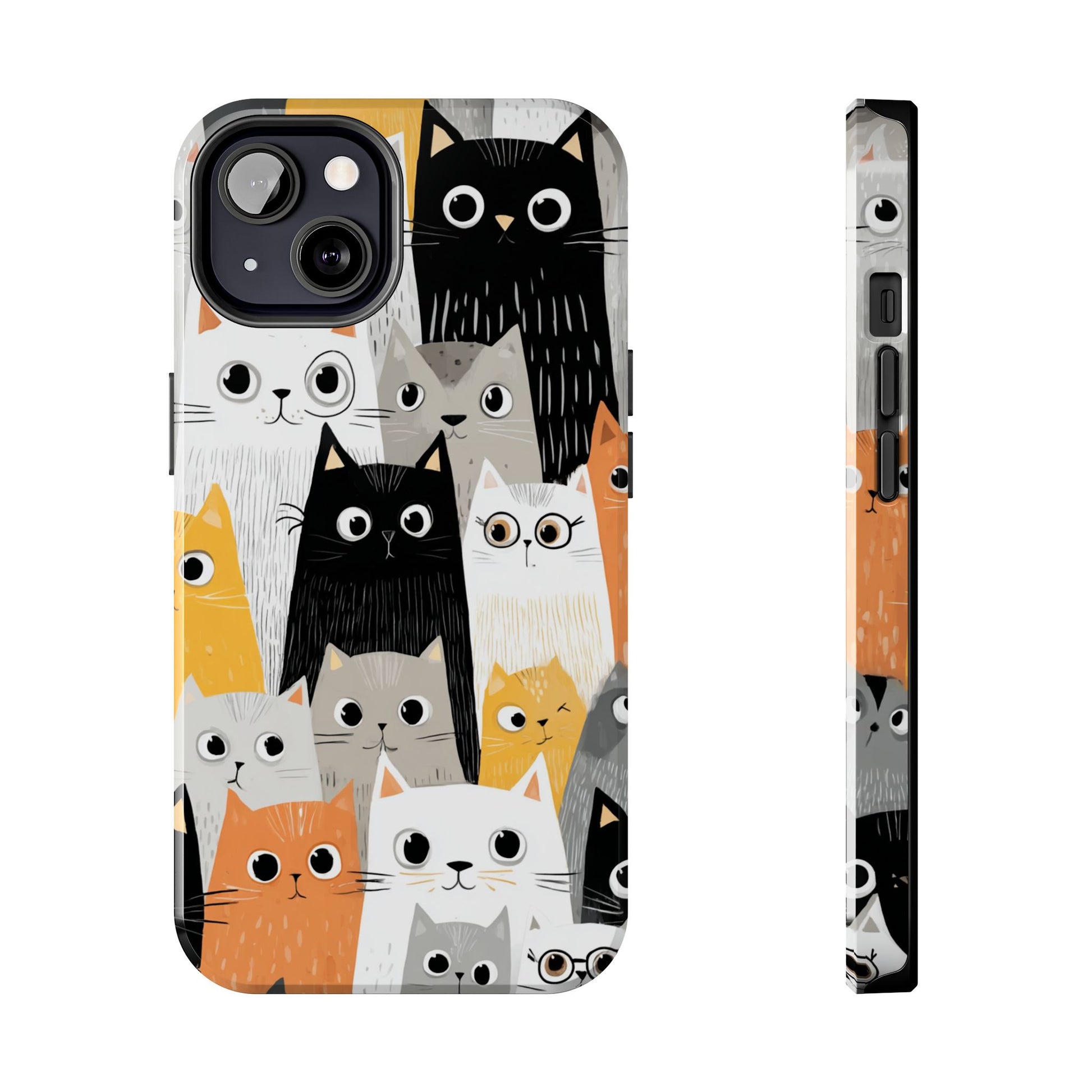 Cute illustrated cat phone case with pastel color tones