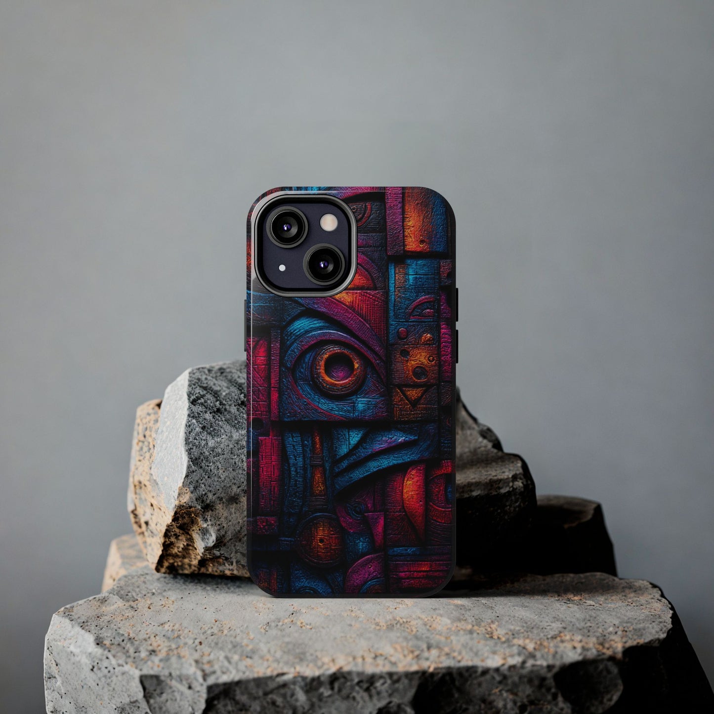 Cyberpunk-style phone case with high-contrast color