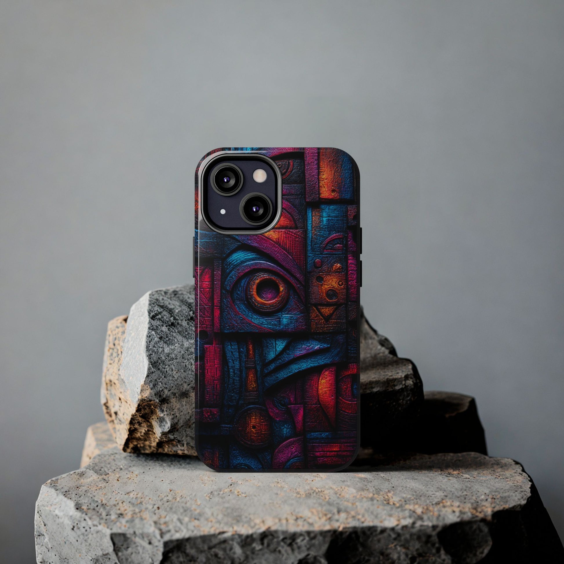 Cyberpunk-style phone case with high-contrast color