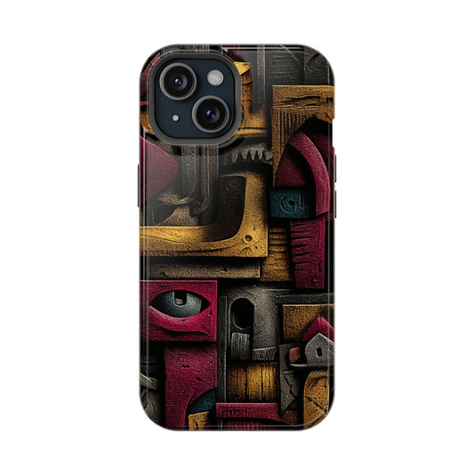 Dark brutalist phone case with arches and surreal texture