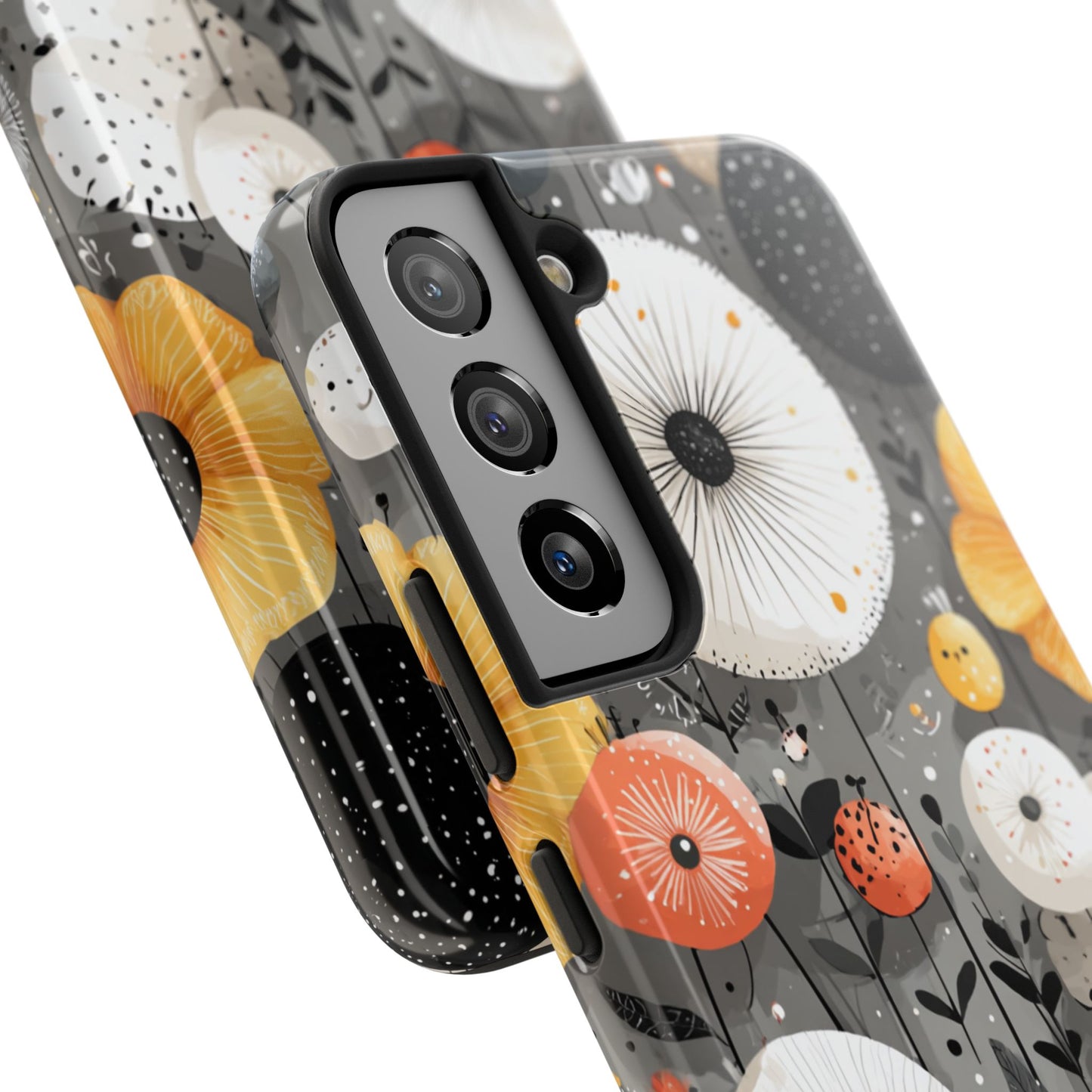 Fashion-inspired flower art phone case in yellow and white