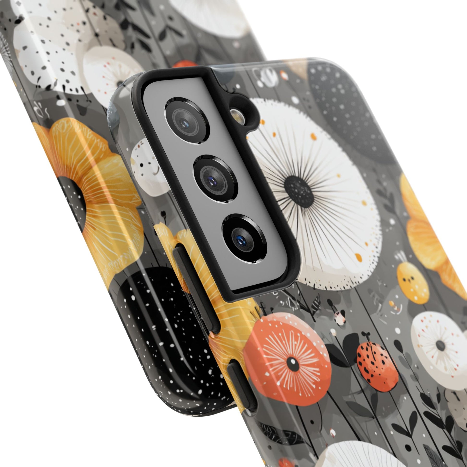 Fashion-inspired flower art phone case in yellow and white