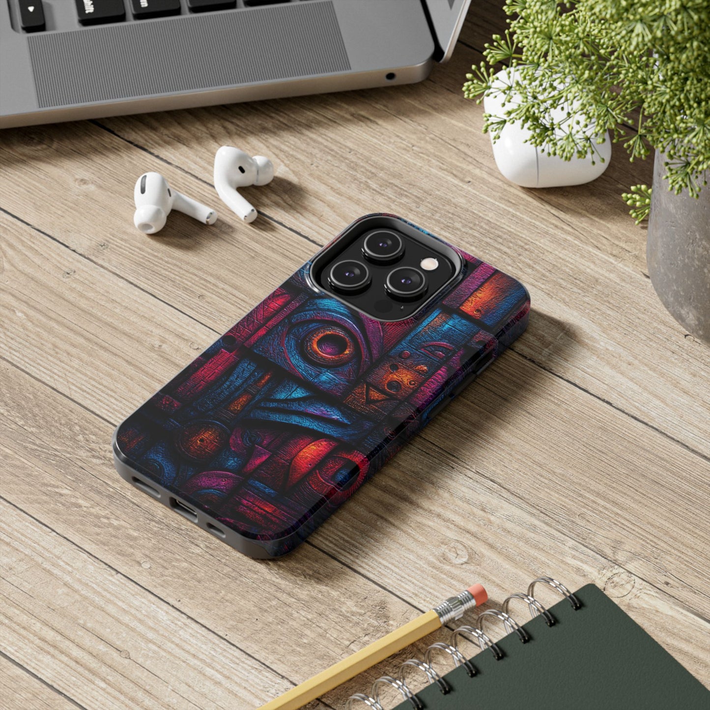 Futuristic phone case with layered 3D neon textures