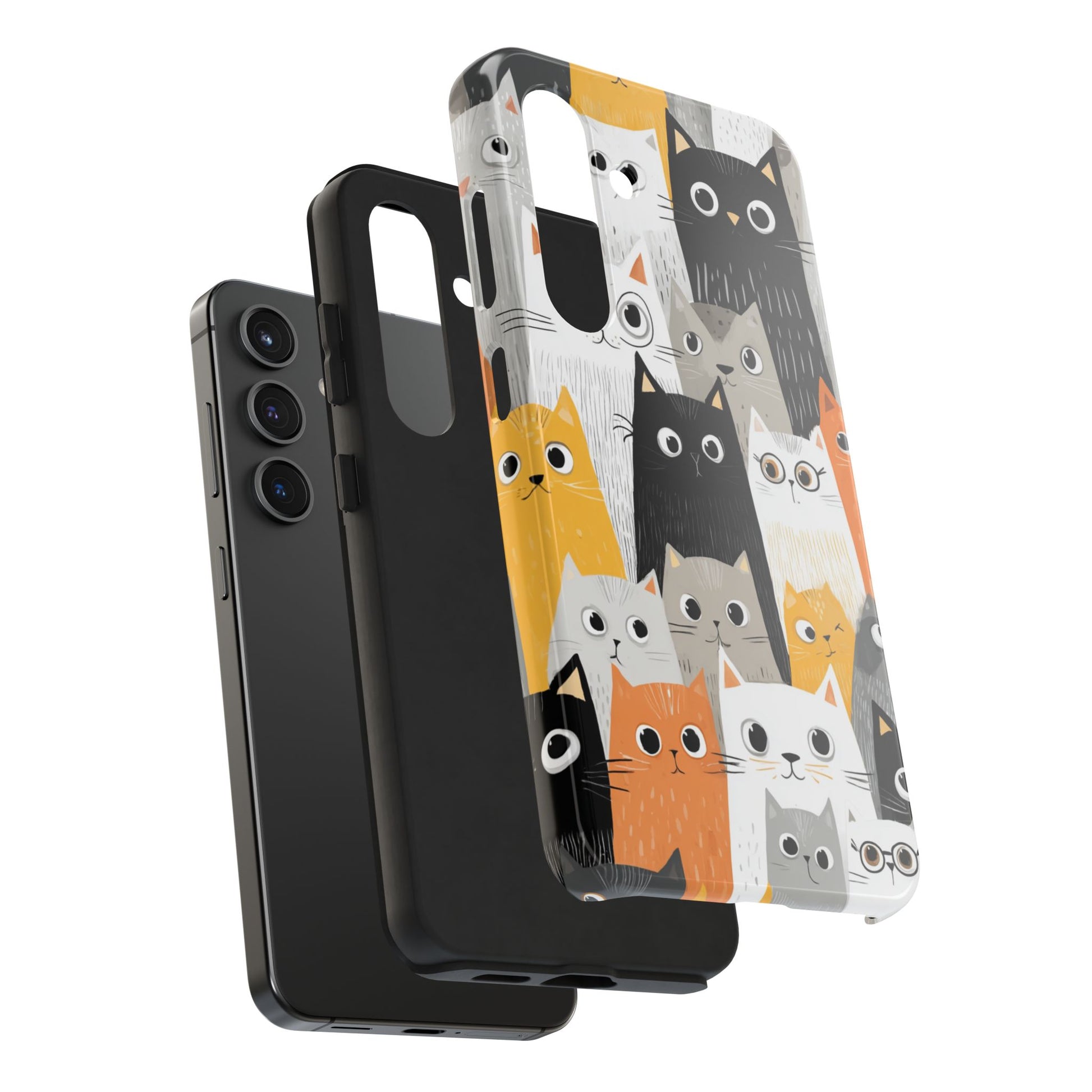 Illustrated pastel cat pattern on tough phone case