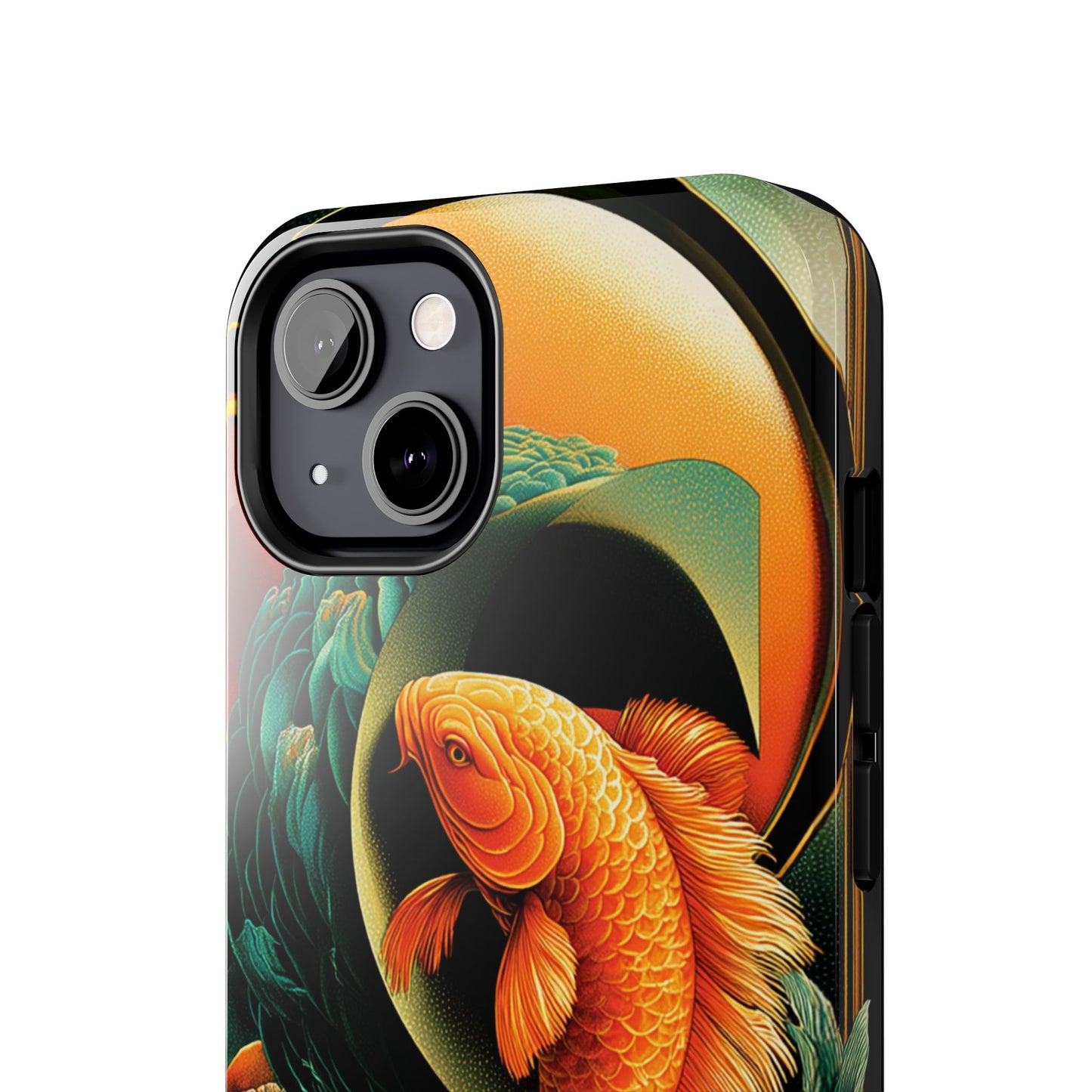 Koi fish phone case in nature-inspired editorial style