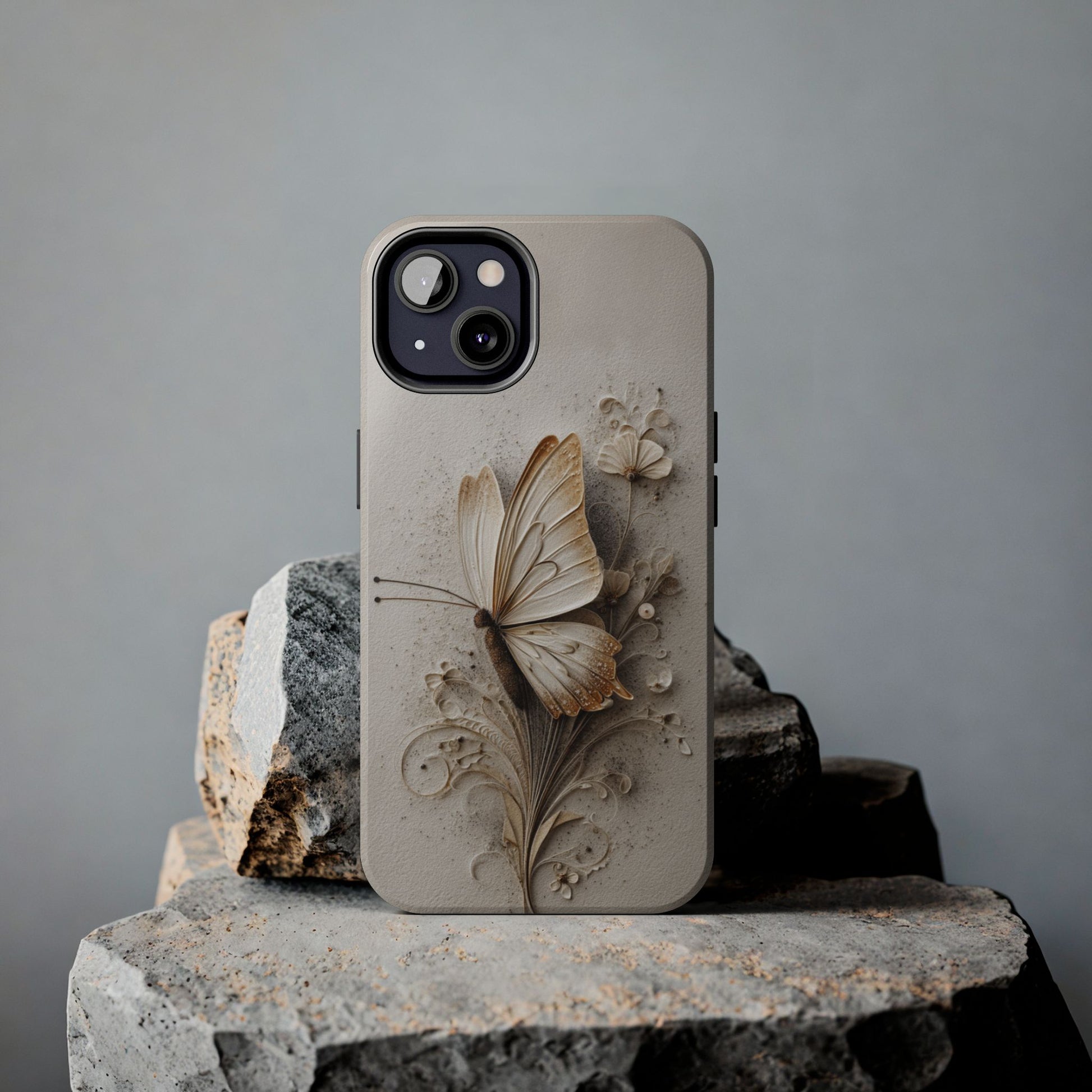 Minimalist butterfly phone case with textured detail