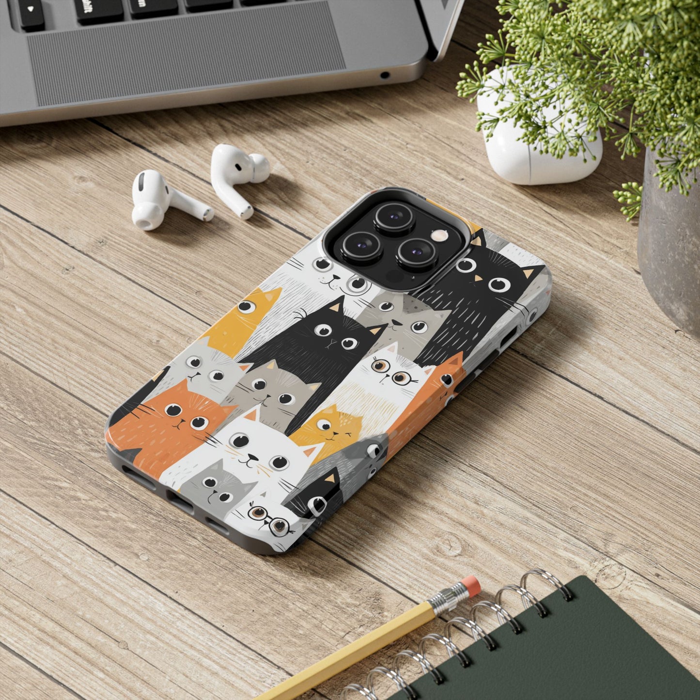 Minimalist phone case filled with adorable cartoon cats