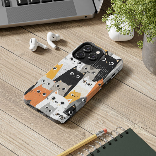 Minimalist phone case filled with adorable cartoon cats