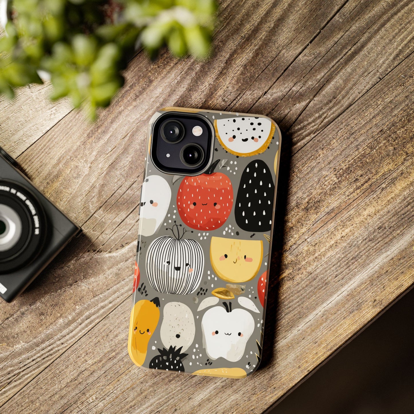 Minimalist phone case with cute tropical fruit faces