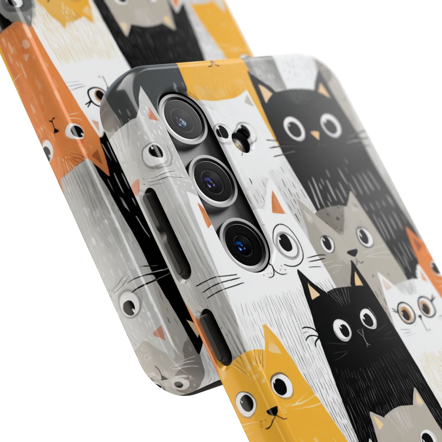 Modern cat phone case in black, orange, and gray