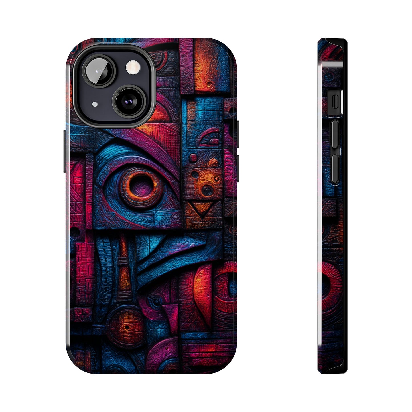 Neon phone case with carved geometric pattern