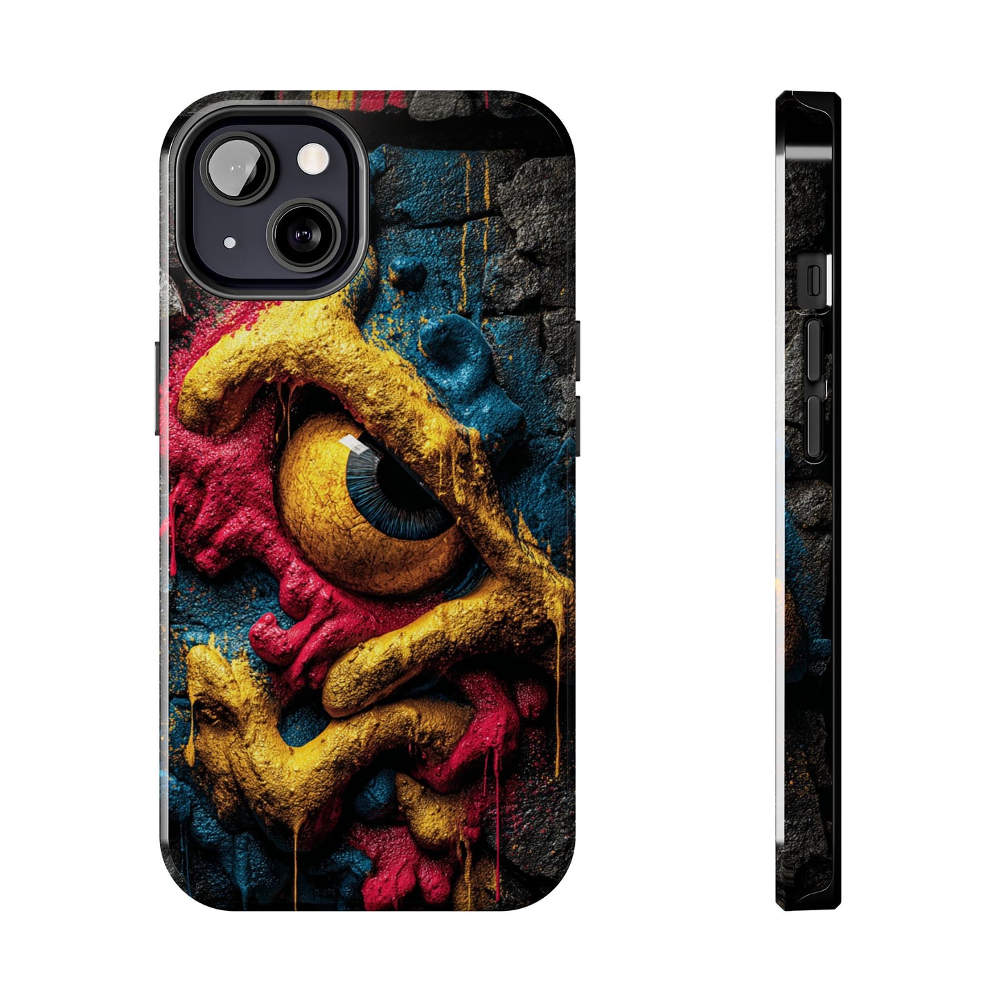 Surreal eye phone case with graffiti dripping paint