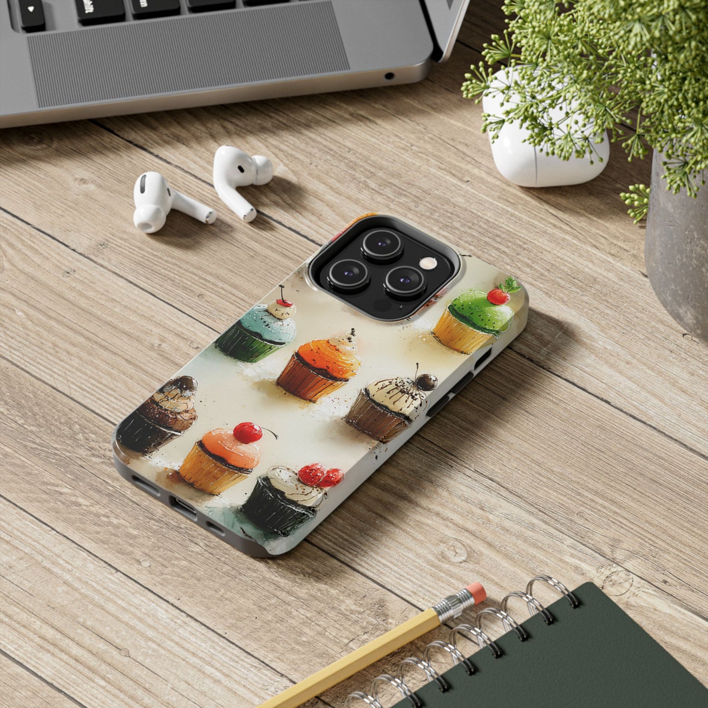 Sweet dessert phone case with hand-painted cupcakes