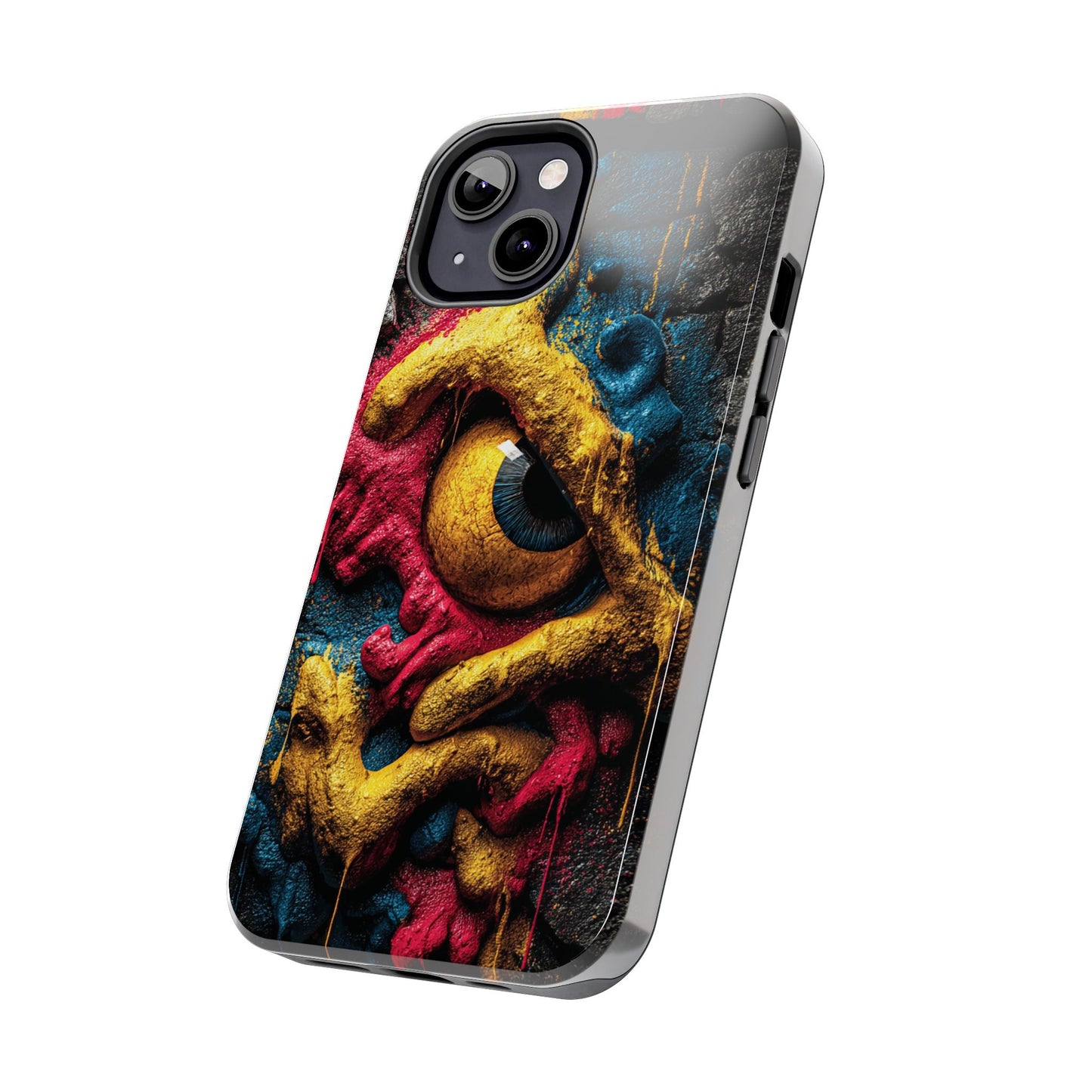 Urban art phone case with hyperreal staring eye