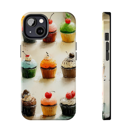 Watercolor cupcake phone case with artistic brushstrokes
