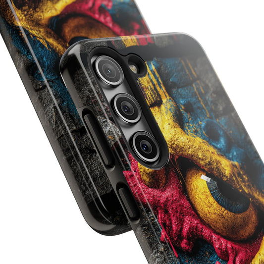 Sculptural phone case with cracked stone and eyeball