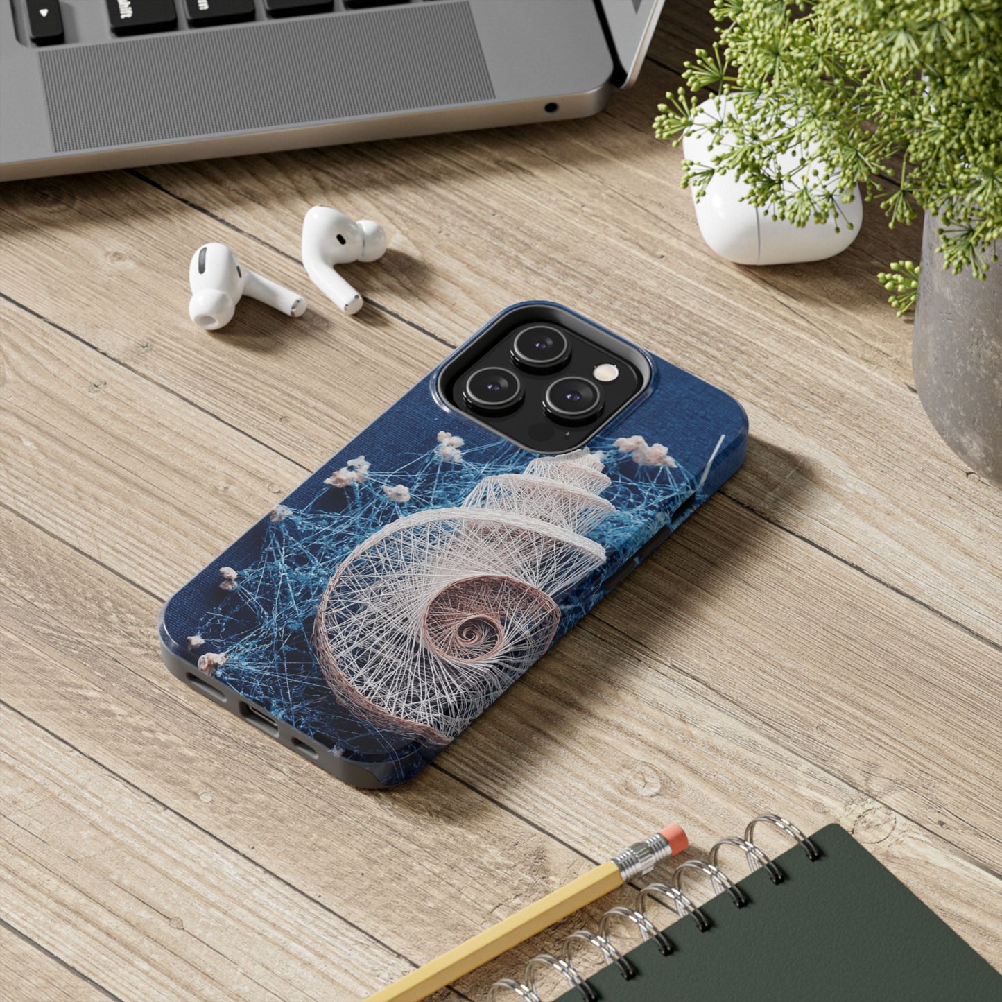 Spiral Shell Bloom Wireframe Phone Case – Marine-Inspired Abstract Shell Design - Artistic Vision