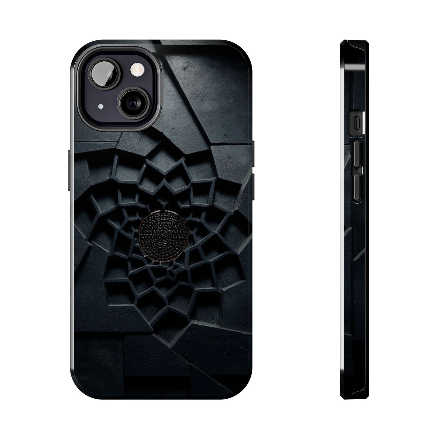 Fracture Core Tough Phone Case – Abstract Black Stone Mosaic with Central Core - Artistic Vision