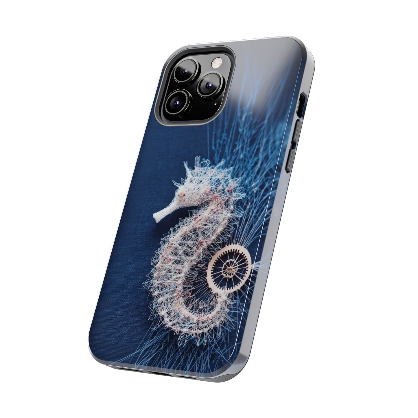 Seahorse Coral Wireframe Phone Case – Elegant Ocean Creature Design - Artistic Vision