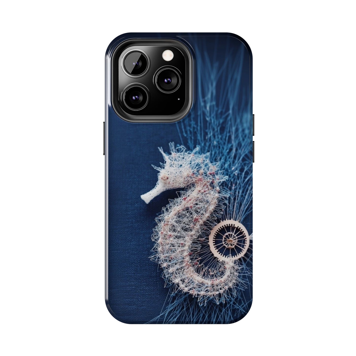 Seahorse Coral Wireframe Phone Case – Elegant Ocean Creature Design - Artistic Vision