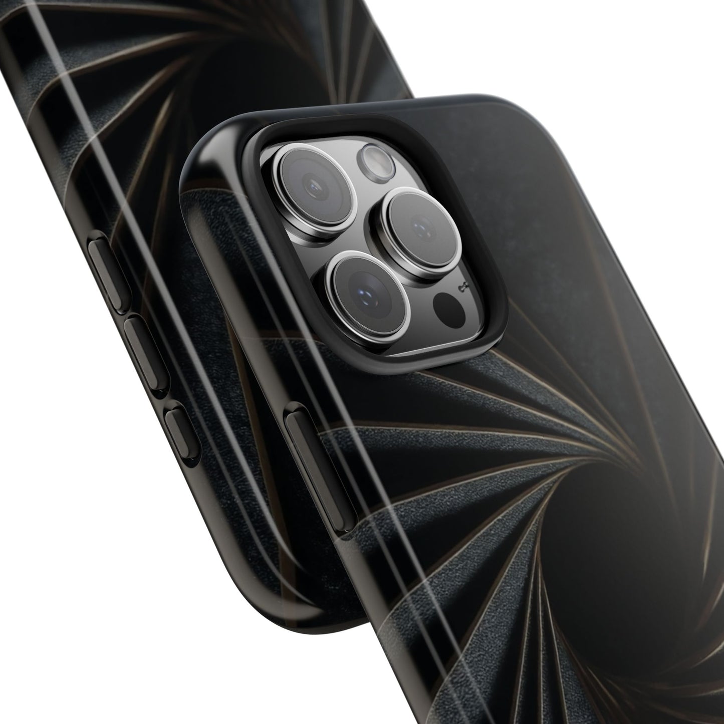 Obsidian Fan Tough Phone Case – Black Gold Radial Geometry - Artistic Vision
