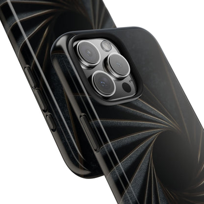 Obsidian Fan Tough Phone Case – Black Gold Radial Geometry - Artistic Vision