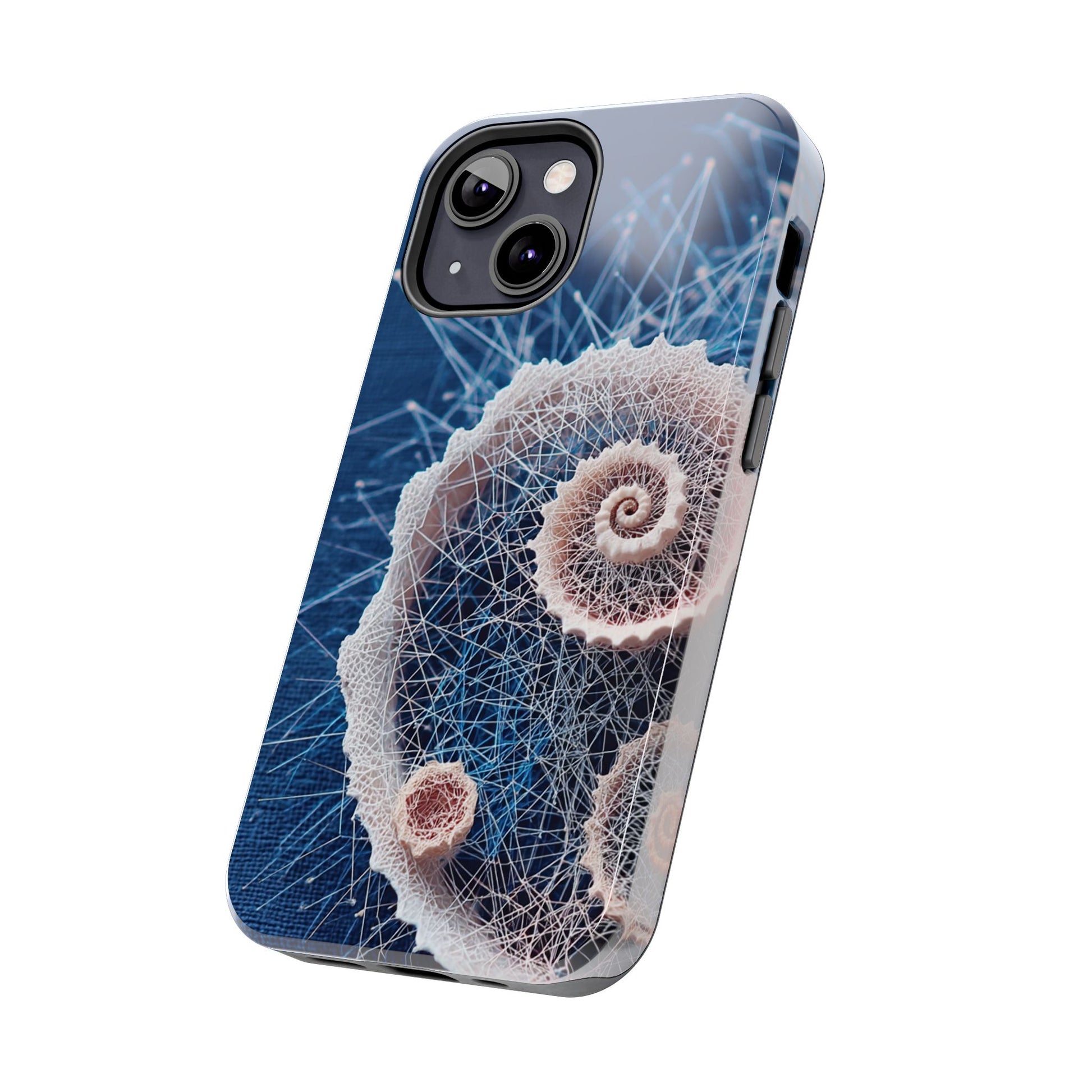 Twin Spiral Shell Wireframe Phone Case – Abstract Seaform Tough Design - Artistic Vision