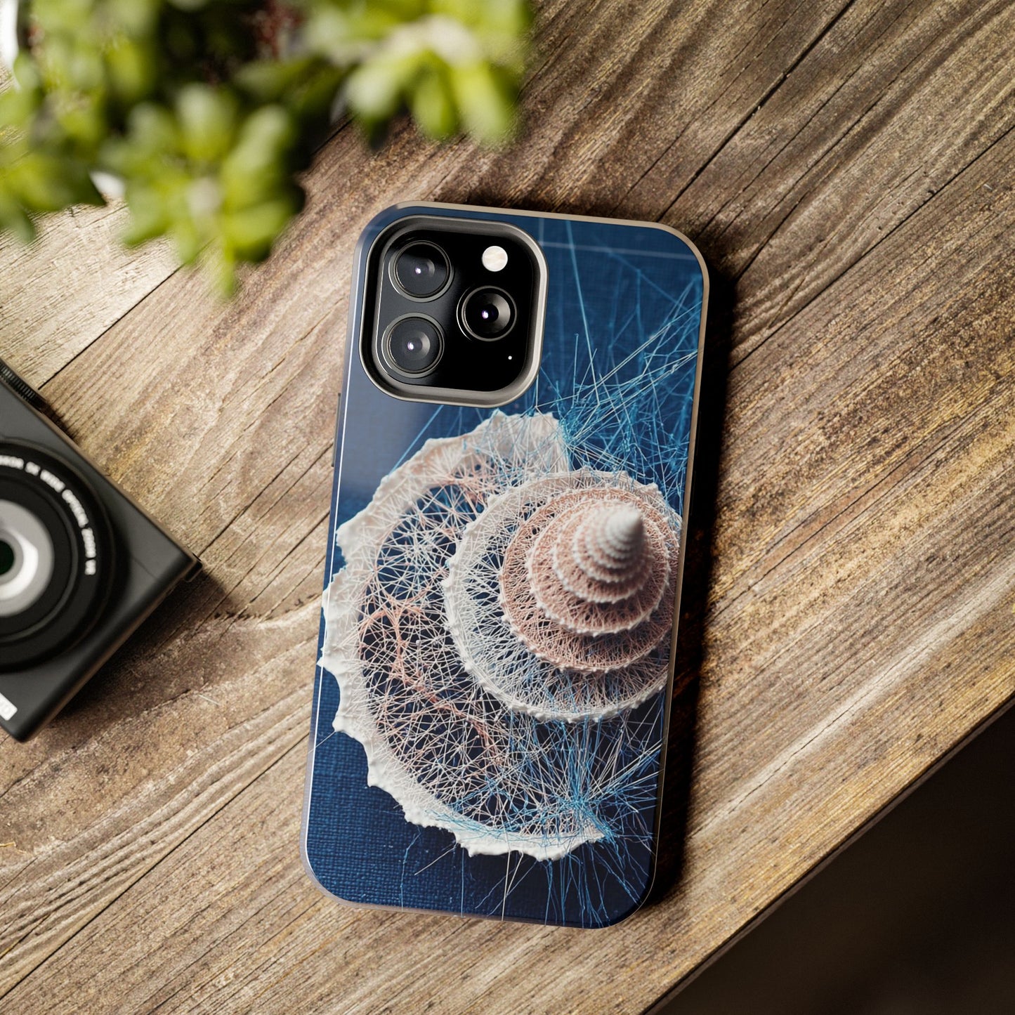 Spiral Seashell Wireframe Phone Case – Coastal Art Tough Shell - Artistic Vision