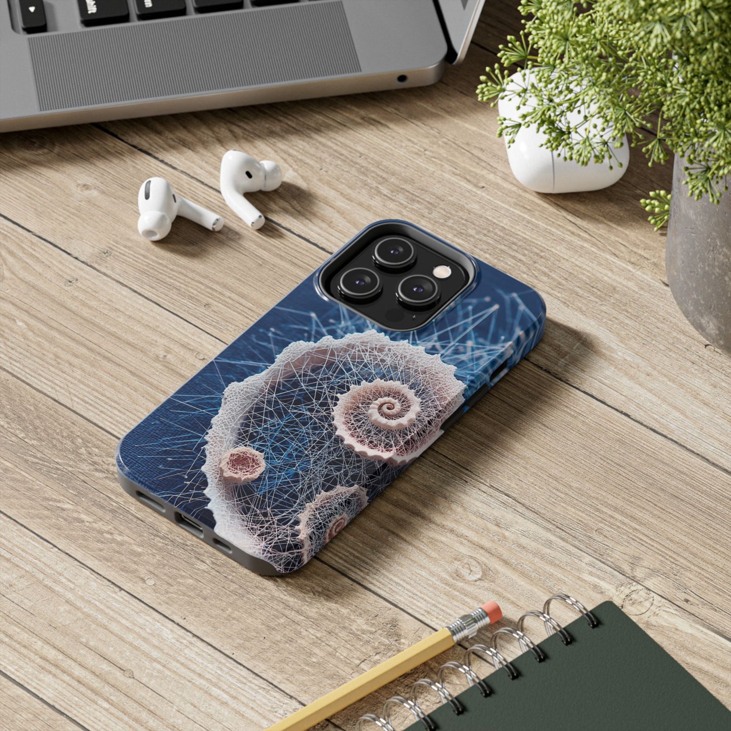 Twin Spiral Shell Wireframe Phone Case – Abstract Seaform Tough Design - Artistic Vision