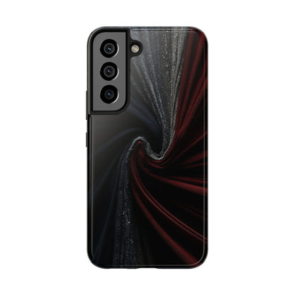 Velvet Rift Tough Phone Case – Red and Black Satin Fabric Twist Design - Artistic Vision