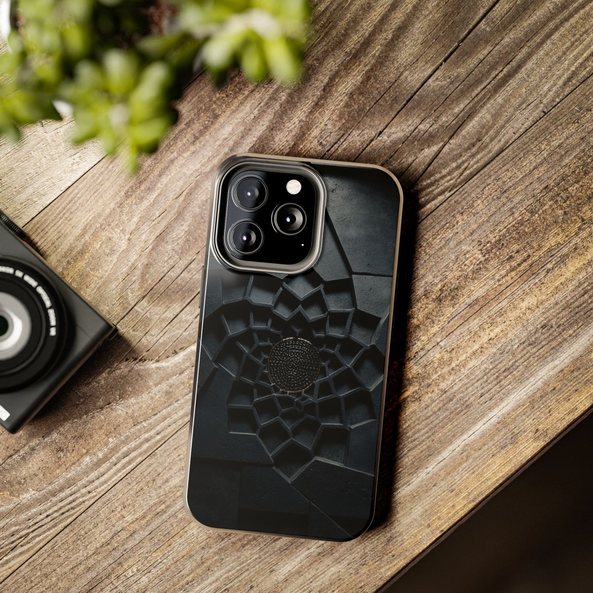 Fracture Core Tough Phone Case – Abstract Black Stone Mosaic with Central Core - Artistic Vision
