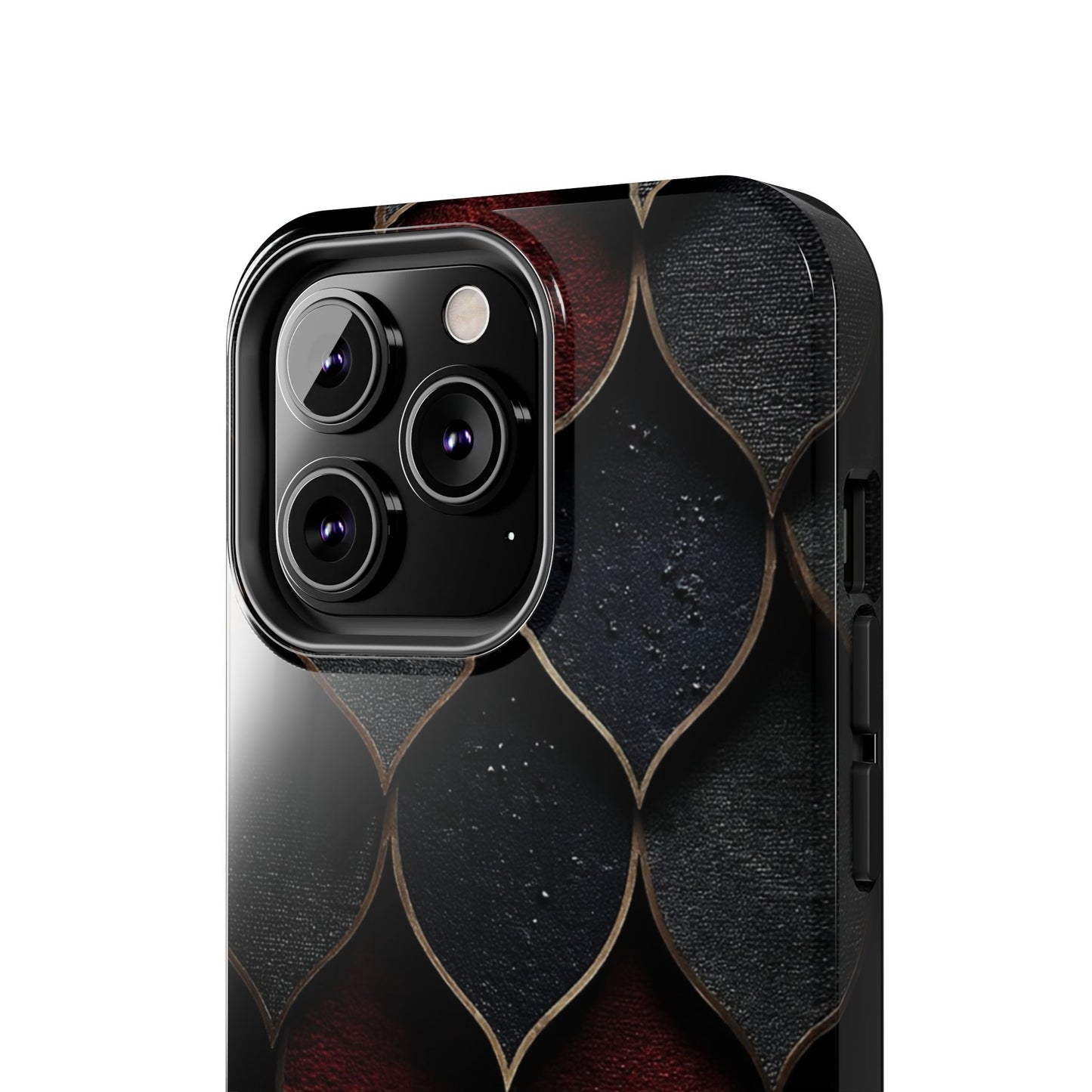 Crimson Scales Tough Phone Case – Red & Black Armor Texture Design - Artistic Vision