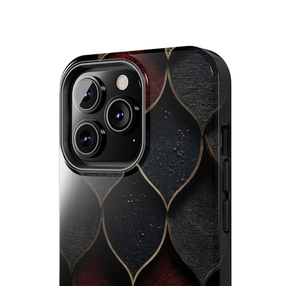 Crimson Scales Tough Phone Case – Red & Black Armor Texture Design - Artistic Vision